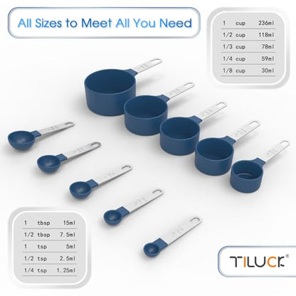 TILUCK Measuring Cups & Spoons Set, Stackable Cups and Spoons, Nesting Measure Cups with Stainless Steel Handle, Kitchen Gadgets for Cooking & Baking (Blue) - color: Blue
