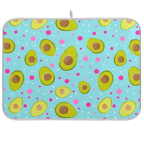 Dish Drying Mat for Kitchen Counter Cartoon Avocado Pink Dot Blue Absorbent Drying Dish Mat 16×18 inch Dish Rack Pad Coffee Mat for Sink Dishes Under Rack - color: multicolored.19, size: 16x18in