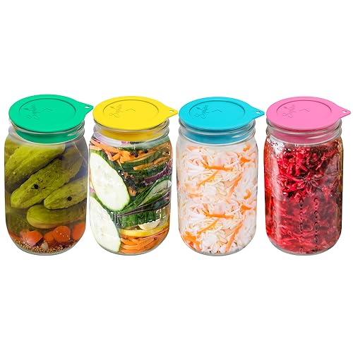 Sophico Silicone Fermenting Lids, Waterless Airlock Fermentation Tops Mason Jar Lid Fermenter Caps for Pickles, Kimchi, and Fermented Probiotic Food - 4 Pack, Wide Mouth (Jars Not Included) - color: MIX-WIDE MOUTH