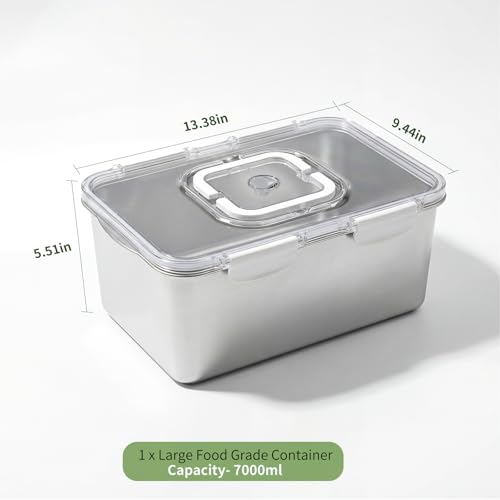 Extra Large 304 Stainless Steel Food Storage Containers with Airtight Lids – 7L/240oz Meal Prep Container for Roasting Turkey,Bread, Fruits – Oven Safe, BPA‑Free, Dishwasher Safe - size: 7000ml Only