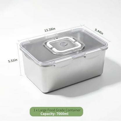 Extra Large 304 Stainless Steel Food Storage Containers with Airtight Lids – 7L/240oz Meal Prep Container for Roasting Turkey,Bread, Fruits – Oven Safe, BPA‑Free, Dishwasher Safe - size: 7000ml Only