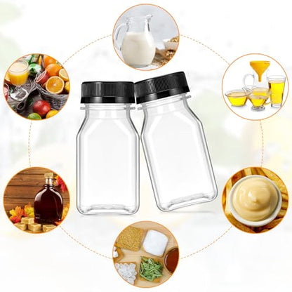 Gerrii 75 Pcs 4 oz Plastic Juice Bottles with Lid Small Reusable Clear Bottles with Caps Containers Bulk, Freezer Safe, Leakproof for Milk Smoothies Drinking Fridge (Black) - color: Black