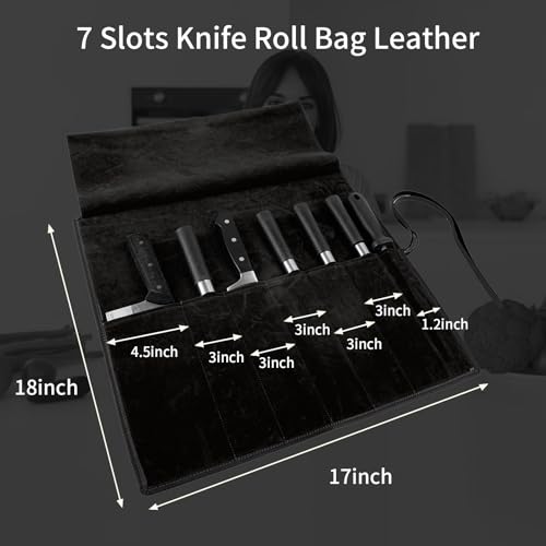 Genuine Leather Knife Roll, Knife Bags for Chefs Professional, Small Chef'S Knife Case Holder, Knives Holders Protectors with 7 Slots - color: 7 Slots Black