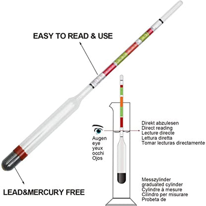 Triple Scale Hydrometer for Home Brewing Beer, Wine, Mead and Kombucha with Glass Test Jar Acessories Storage Box