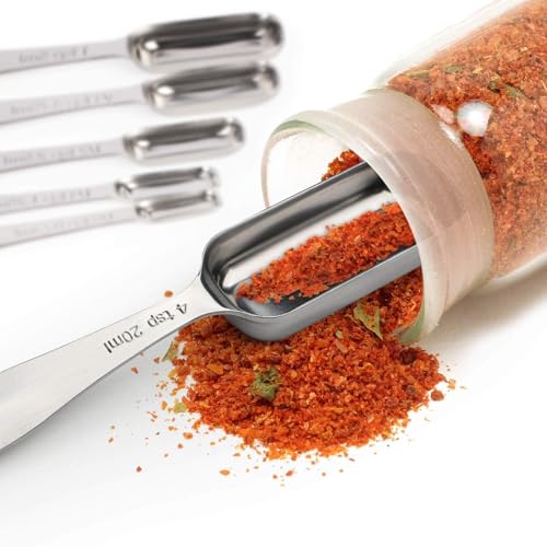 FANGSUN Narrow Measuring Spoons Set of 10, Heavy-Duty Stainless Steel Measuring Spoons with Long Handles & Engraved Measurements, Fits in Spice Jars, for Baking & Cooking - style: Spoons - Set of 10