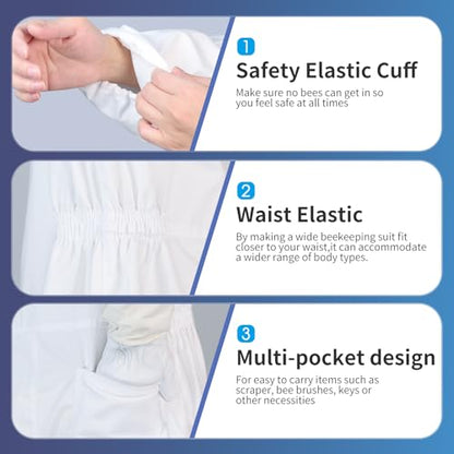 Bee Suit Series,One-Piece Full Set of Clothing with Gloves,Polycotton Material is More Assured - color: White Round Veil, size: L Large