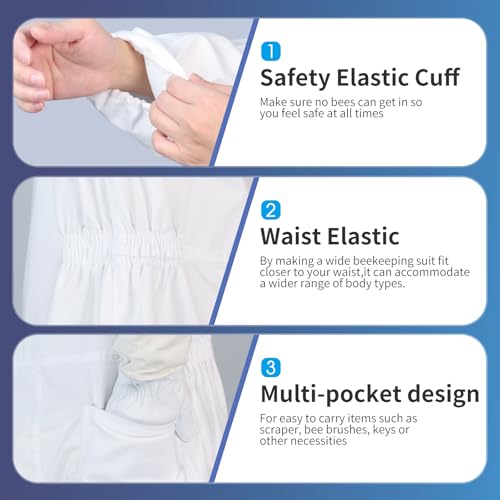 Bee Suit Series,One-Piece Full Set of Clothing with Gloves,Polycotton Material is More Assured - color: White Round Veil, size: L Large