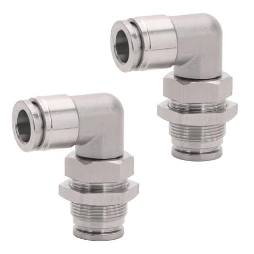 2Pcs 304 Stainless Steel Bulkhead Elbow 3/8" x 3/8" Tube OD Push to Connect Tube Fitting, PLM-3/8 Bulkhead 90 Degree Elbow Pneumatic Quick Connect Air Fitting - size: 3/8" x 3/8"