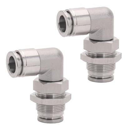 2Pcs 304 Stainless Steel Bulkhead Elbow 3/8" x 3/8" Tube OD Push to Connect Tube Fitting, PLM-3/8 Bulkhead 90 Degree Elbow Pneumatic Quick Connect Air Fitting - size: 3/8" x 3/8"