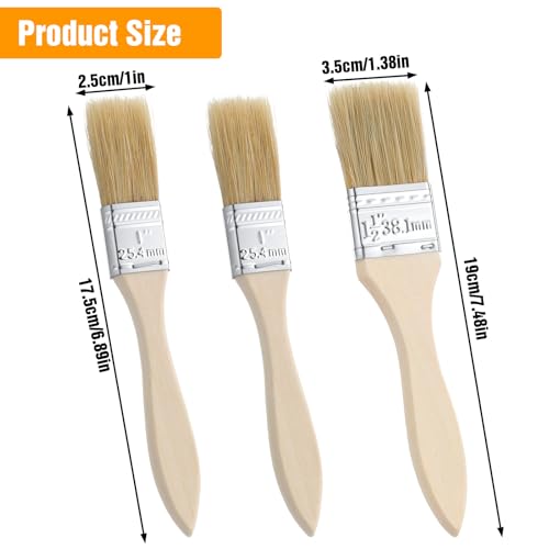 TIESOME 3 Pcs Natural Bristle Pastry Brush, Basting Brush for Baking, Cooking & Grilling, Wood Handle Sauce Brushes for Oil, Butter, Marinade (Wood, 6.89-7.48 Inch)