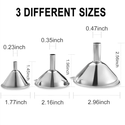Funnels for Kitchen Bottle Filling, Lmoszuak Mini Stainless Steel Funnels, Multi-use Small Kitchen Funnel Set of 3, for Transferring Liquid, Fluid, Essential Oils, Powder,Tiny Spices,Dishwasher Safe - size: 3pcs small Funnel set