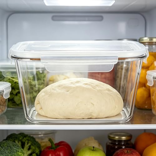2.6L Sourdough Starter Jar, Airtight Glass Container with Lid, 88 oz Rectangular Wide Mouth Fermentation Jar for Sourdough Bread Baking, White Kitchen Food Storage, Sour Dough Tools Kit