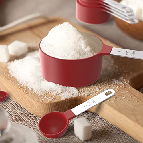 TILUCK Measuring Cups & Spoons Set, Stackable Cups and Spoons, Nesting Measure Cups with Stainless Steel Handle, Kitchen Gadgets for Cooking & Baking (Red) - color: Red