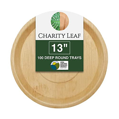 Charity Leaf Disposable Palm Leaf 13" Deep Round Trays (100 pieces) Bamboo Like Serving Platters, Disposable Boards, Eco-Friendly Dinnerware For Weddings, Catering, Events - color: 100, size: 13" Round Deep