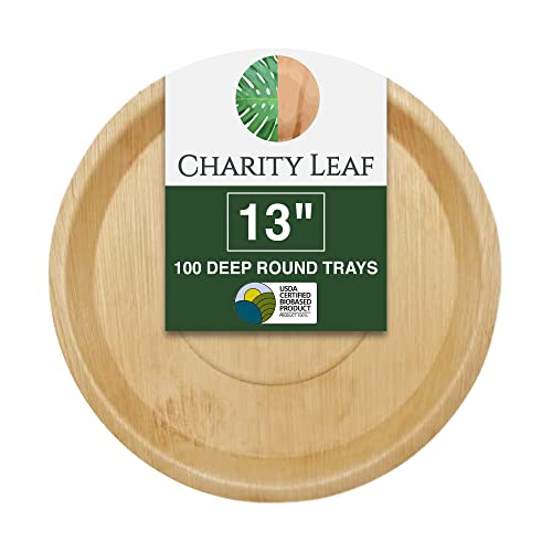 Charity Leaf Disposable Palm Leaf 13" Deep Round Trays (100 pieces) Bamboo Like Serving Platters, Disposable Boards, Eco-Friendly Dinnerware For Weddings, Catering, Events - color: 100, size: 13" Round Deep