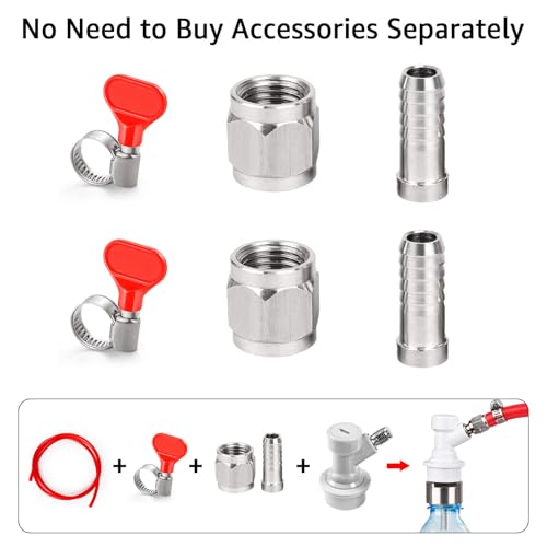 MRbrew 2 Pcs Ball Lock Disconnect with Stainless Steel 5/16'' Gas Barb, Home Brew Ball Lock Corny Keg Fittings for Keg Posts Coupler Extra 2 Hose Clamps & MFL Swivel Nuts - size: 1 Pair-white