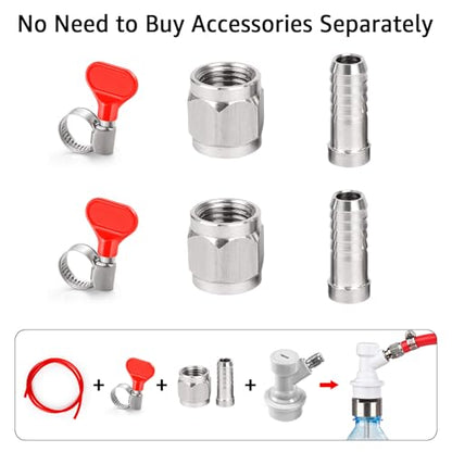 MRbrew 2 Pcs Ball Lock Disconnect with Stainless Steel 5/16'' Gas Barb, Home Brew Ball Lock Corny Keg Fittings for Keg Posts Coupler Extra 2 Hose Clamps & MFL Swivel Nuts - size: 1 Pair-white