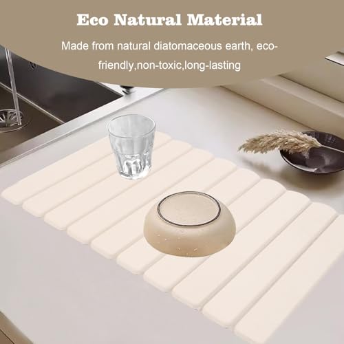 Stone Dish Drying Mats for Kitchen Counter, 24"×16" - Quick Dry Eco-Friendly Diatomaceous Earth Mat, Super Absorbent, Non-Slip Collapsible Dish Drying Mat for Dishes Bottles Cups, Match any Countertop - color: White