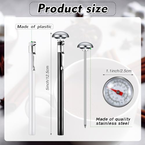 Xuhal 스테인리스 스틸 주방 온도계 12.7cm(5인치) 길이 스템 2.5cm(1인치) 다이얼 온도계 우유 거품 음식 오븐 탐침 고기 그릴 BBQ 요리 초콜릿 물(블랙, 레드, 화이트) - color: 블랙, 레드, 화이트.