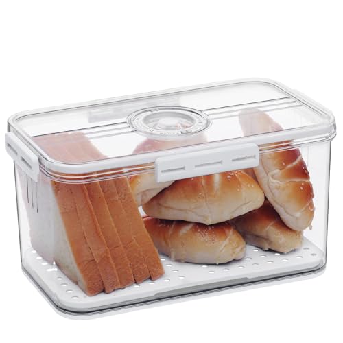 Gifhomfix Bread Box Bread Boxes for Kitchen Counter Airtight, Time Recording Bread Storage Container with Lid, Bread Keeper for Homemade Bread, Toast, Bagel, Donut and Cookies, White - color: White