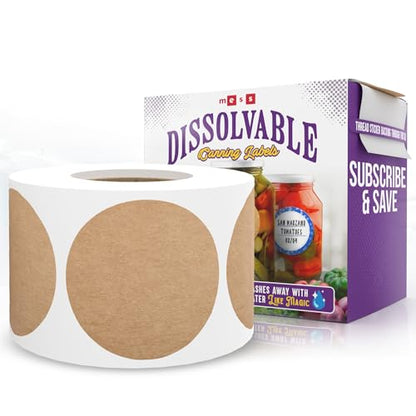 Dissolvable Canning Labels 2.5in Round, Removable Kraft Mason Jar Stickers - size: 2.5 inch