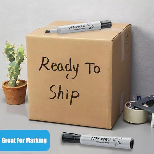 WOSWEL 50 Pack Permanent Markers Bulk, Chisel Tip, Black, Jumbo Thick Large Permanent Markers, Wide Tip Markers, Works on Plastic,Wood,Stone,Metal and More, Perfect for Signs and Posters