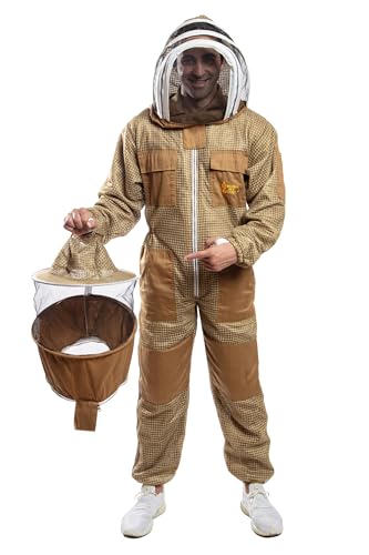 -- Beekeeping Ventilated Suit in multi-Colors with Round Or Fencing Veils - color: Khaki Suit With Two Veils, size: Large
