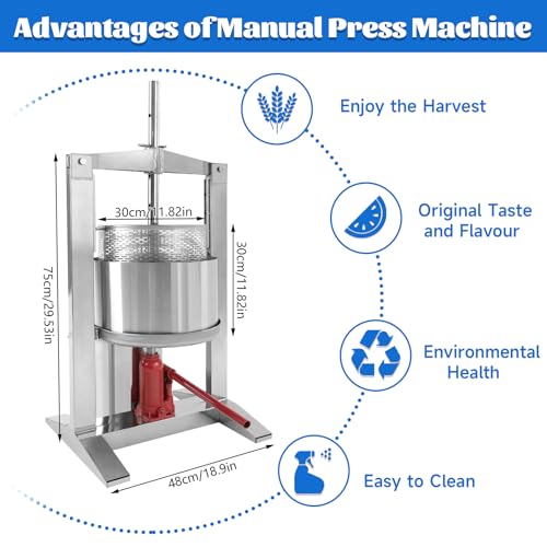 20 L/5.28 gal Stainless Steel Fruit Wine Press Grape Wine Making Supplies and Equipment Freestanding Cylinder for Cider Press - size: 20L/5.28Gallon-Cylinder