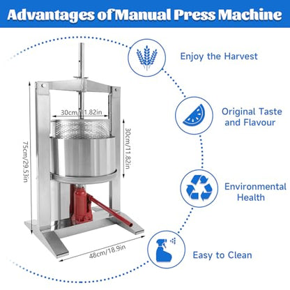 20 L/5.28 gal Stainless Steel Fruit Wine Press Grape Wine Making Supplies and Equipment Freestanding Cylinder for Cider Press - size: 20L/5.28Gallon-Cylinder