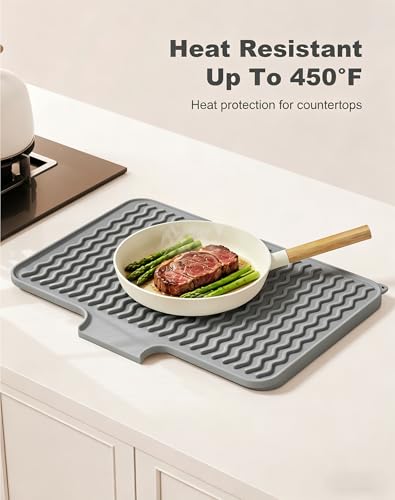 Rnivvi Silicone Dish Drying Mat for Kitchen Counter, 16 x 12" Fast Drainage Dish Rack Pad Drying Mats, Non-Slip Countertop Protector Heat Resistant Trivet, Easy to Clean Sink Drip Pad for Dishes, Gray - color: Gray