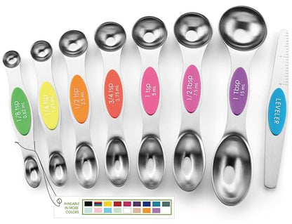 Spring Chef Stainless Steel Magnetic Measuring Spoons Set of 8 with Leveler, Nesting Metal Teaspoon & Tablespoon Measuring Spoons, Kitchen Gadgets for Baking & Cooking, Fits in Most Spice Jars - Neon - color: Neon, size: 1-Pack