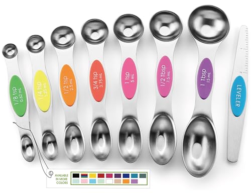 Spring Chef Stainless Steel Magnetic Measuring Spoons Set of 8 with Leveler, Nesting Metal Teaspoon & Tablespoon Measuring Spoons, Kitchen Gadgets for Baking & Cooking, Fits in Most Spice Jars - Neon - color: Neon, size: 1-Pack