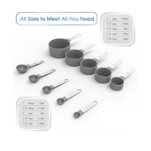 10Pcs Measuring Cups & Spoons Set, Stackable Cups and Spoons, Nesting Measure Cups with Stainless Steel Handle, Kitchen Gadgets for Cooking & Baking (Grey) - color: Gray