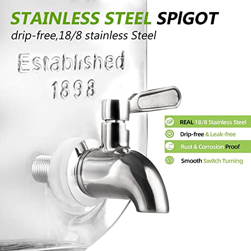 1 Gallon Drink Dispenser with Spigot 18/8 Stainless Steel – Airtight & Leakproof Glass Sun Tea Jar with Anti-Rust Lids, Beverage Dispenser for Parties - Laundry Detergent Holder (Pack of 2) - size: Single (Pack of 2)