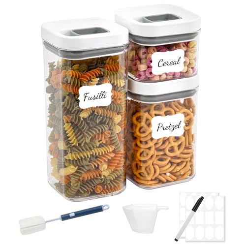 LISI 3 Pack One-Touch Seal Food Storage Containers with Lids, Airtight Stackable BPA-Free Plastic Pantry Canisters for Kitchen Organization, Includes Labels, Marker, Cups & Brush - color: 3 Pack(3.4 Qt)