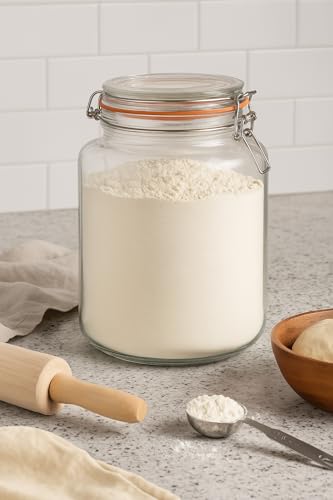 kitchentoolz Large 1 Gallon Glass Mason Jar with Hinged Lids, Extra Wide-Mouth Airtight Leakproof Sealed Canning Jars, Pickling Container, Preserving & Flour Storage - Pack of 2