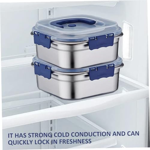 Stainless Steel Food Storage Containers, 2PCS 1.8L Airtight Marinade Container with Handle & Buckle, Oven Safe for Roasting Brining Meal Prep, Kimchi Use