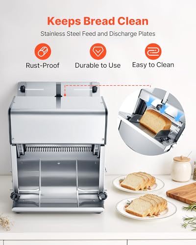 VEVOR Electric Bread Slicer, 370W 1680RPM Bread Slicing C, Stainless Steel Countertop Bread Cutter Machine for 12mm Slice Thickness, Commercial & Home Use for Bakeries Restaurants, 120V - size: Electric