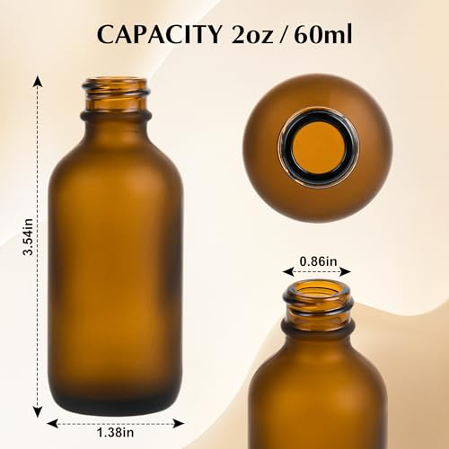 Small Glass Bottles with Lids Boston Round Shot Bottles for Health, Immunity, Ginger Juice, Essential Oils, Potion - Leak Proof Mini Travel Containers (Amber Frosted, 2oz-48Pack) - color: Amber Frosted, size: 2oz-48Pack