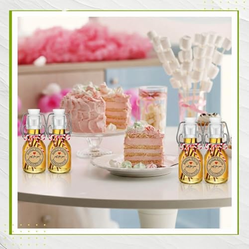 Teenyyou 20 PCS 4.05OZ Mini Flip Top Square Glass Bottle with Stoppers Decorative Swing Top Bottles Small Glass Bottles with Lids Kraft Adhesive Round Stickers for Wedding Vanilla Extract Party Favors