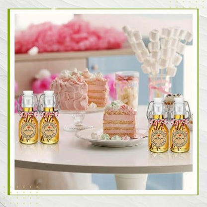 Teenyyou 20 PCS 4.05OZ Mini Flip Top Square Glass Bottle with Stoppers Decorative Swing Top Bottles Small Glass Bottles with Lids Kraft Adhesive Round Stickers for Wedding Vanilla Extract Party Favors