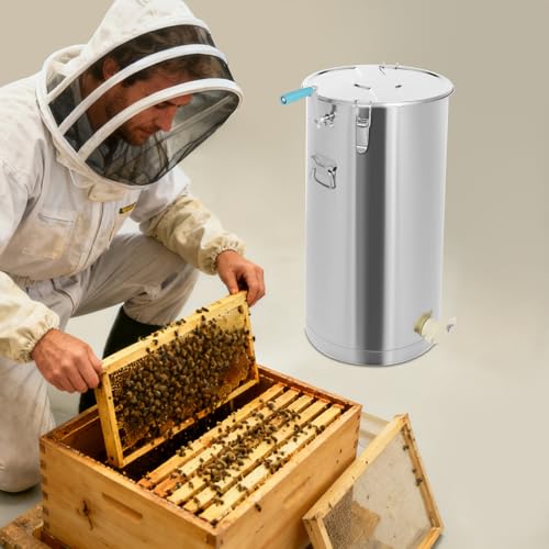 2 Frame Honey Extractor Stainless Steel Manual Honey Press Extractor with Bucket, Honey Bee Supplies and Equipment for 24 x 50cm Nest Spleen Silver