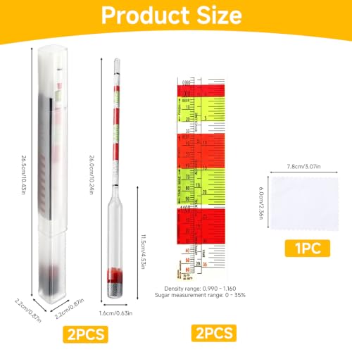 2 Pack Triple Scale Measure Hydrometer, Wine and Beer Hydrometer with Cleaning Cloth, Specific Gravity Tester for Alcohol Sugar, Home Brewing Equipment for Mead Wine Making Supplies