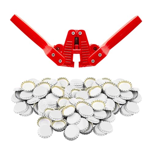 Fermentaholics Beer Bottle Capper & Lid Set – Double Wing Manual Capping Tool with 144 Crown Caps – Fits Standard 12 oz & Homebrew Beer Bottles (Capper & Lid Set -144 White Crown Caps) - size: Capper & Lid Set -144 White Crown Caps
