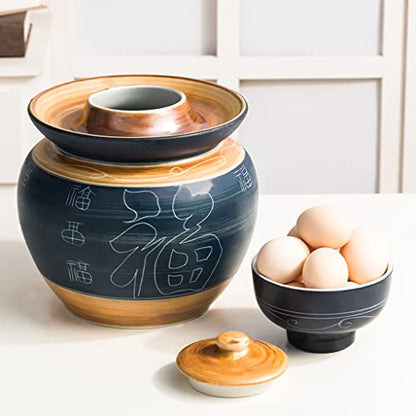 ZHOUXIAO Retro Traditional Chinese Porcelain Pickle Jar, Ceramics Fermentation Crock Pickling Pot,Fermenting Jar with Water Seal Airlock Lid Stoneware Fermenter for Kimchi Sa 3.5KG