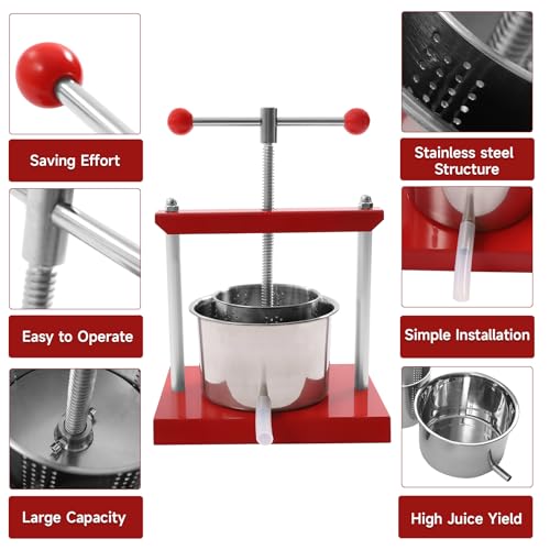 3L/0.8Gal Fruit Wine Press Stainless Steel Barrels Manual Juice Maker Cider Apple Grape Tincture Vegetables Honey Olive Oil Making Press with T-Handle for Herb Vegetables Outdoor & Home Kitchen Use - size: 3L/0.8Gallon with T-shaped