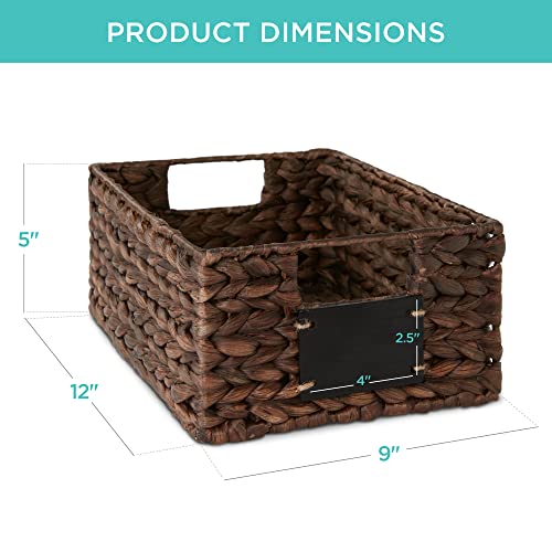 Best Choice Products 22.9 x 30.5cm(9 x 12인치) 워터 히아신스 식료품 저장실 바구니 4개 세트, 칠판 라벨이 있는 우븐 오거나이저, 초크 마커 - 브라운 - color: 브라운., size: 9x12x5in