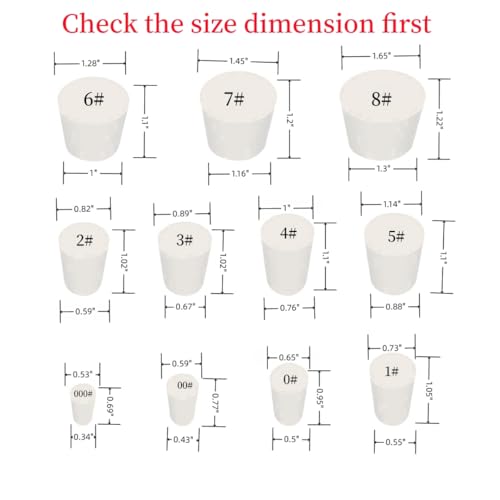 26 Pack Solid Rubber Stopper, White Lab Plug, 000# - 8# Sizes Assortment, 11 Assorted Sizes