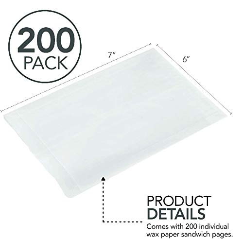 Paper Sandwich Bags Bulk Wax Paper (200 Pack) 7" x 6" x 1" Wet Wax Paper - Food Grade Grease Resistant Wax - White Glassine Bags - Paper Bags for Bakery Cookies, Candy, Snacks, French Fries