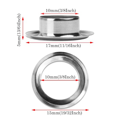 90 Sets 13/32 Inch Sewing Grommets Eyelets Stainless Steel with Washers for Shoes, Bead Cores, Clothes, Leather, Canvas, Banner (10mm Silver) - size: 10mm